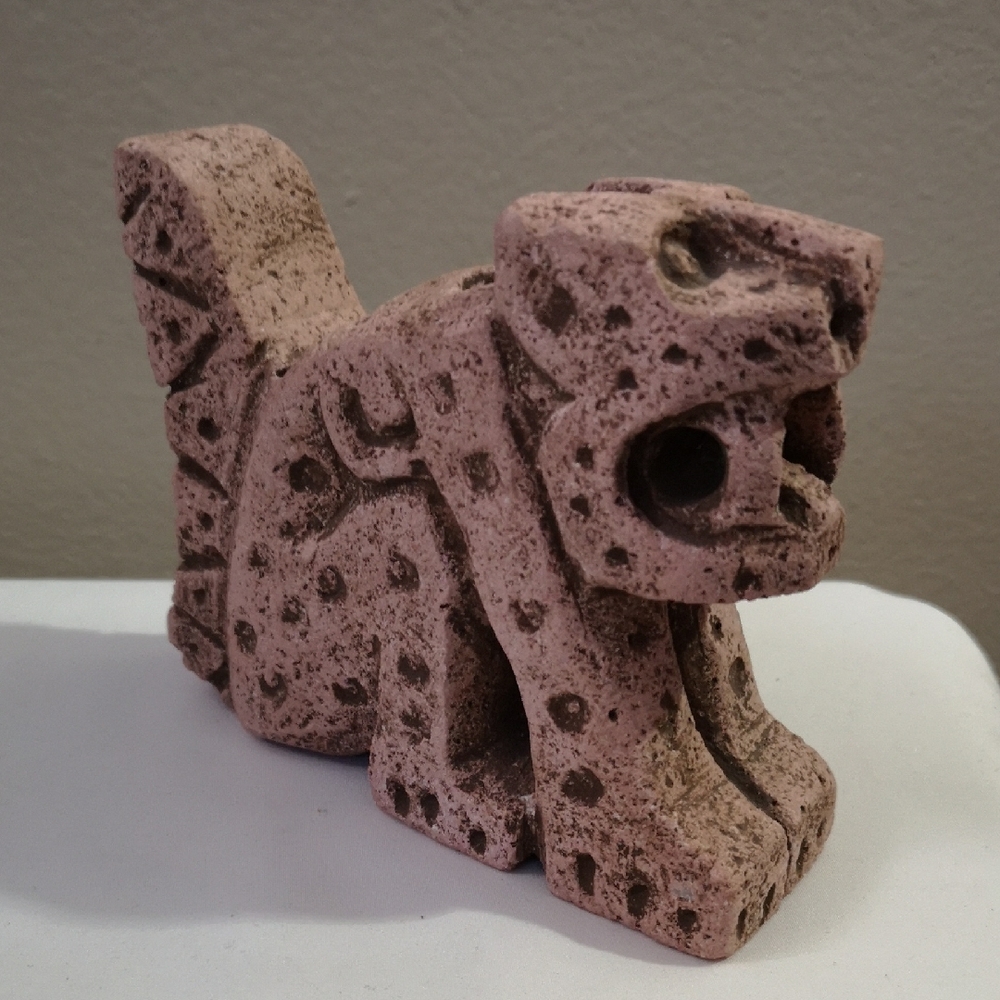 Unique Natural (Lime?) Pink Stone Cat (?) Figurine Bookend And/or Pencil Holder